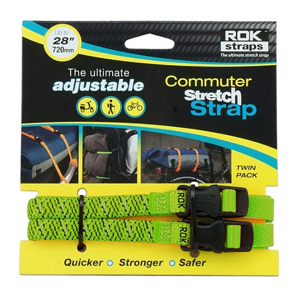 ROK Straps Commuter Stretch Straps 300-720 mm - Green / Reflective - Per Pair