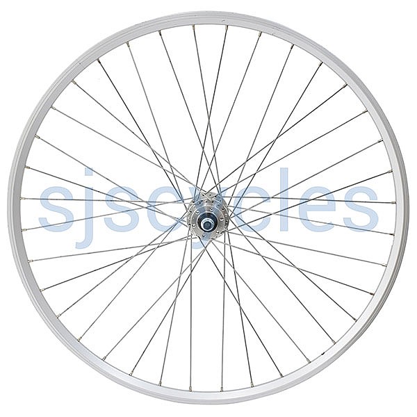 700c 622 Front Wheel 36h Silver Alloy Rim 6 Bolt Disc Hub Galvanised Spokes NOS