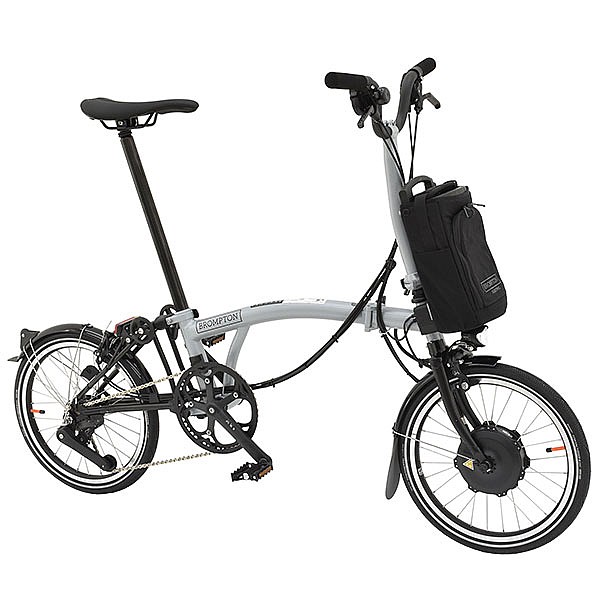 Brompton P Line Electric Explore Mid Bar 12 Speed Folding Bike - Lunar Ice