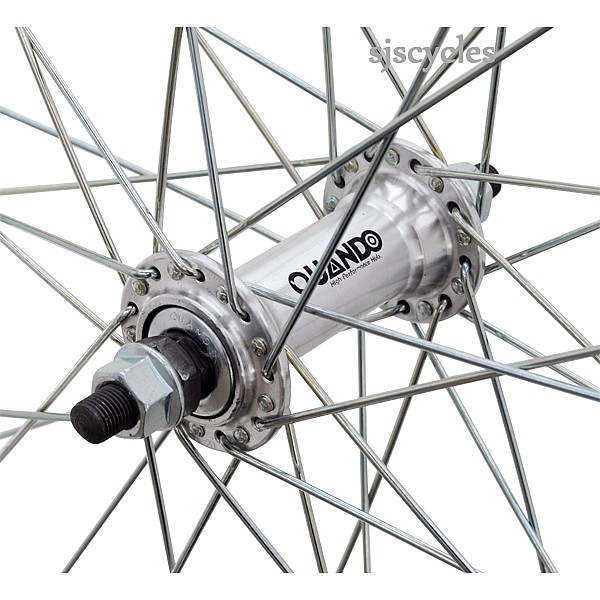 26 x 3/8 Inch Front WESTWOOD Wheel Nutted Solid Axle Silver Steel Rim  36 Hole